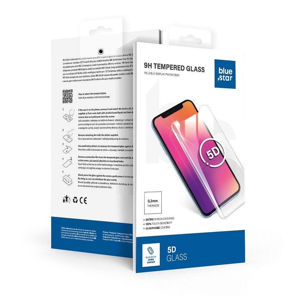 Blue Star 5D Full Glue Edzett Üveg – iPhone 12 Mini (Fekete) - Teljes Lefedettség és Maximális Védelem